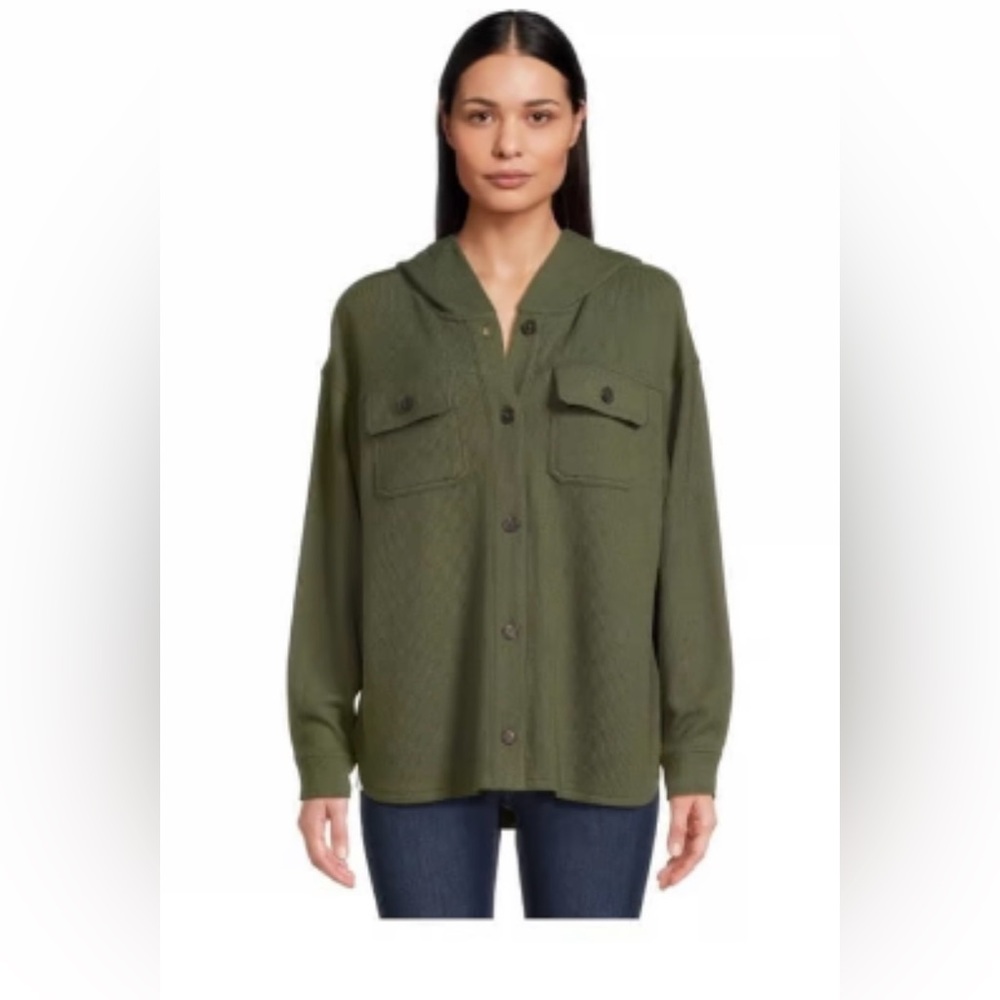 Time and Tru Women's Rib Hooded Shacket Sea Turtle Green XL 16-18 Oversized NWT